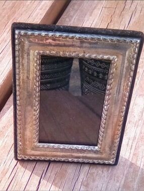 Vintage Silver Tone Metal Photo Frame Rope Border Tabletop Easel 3.75x3